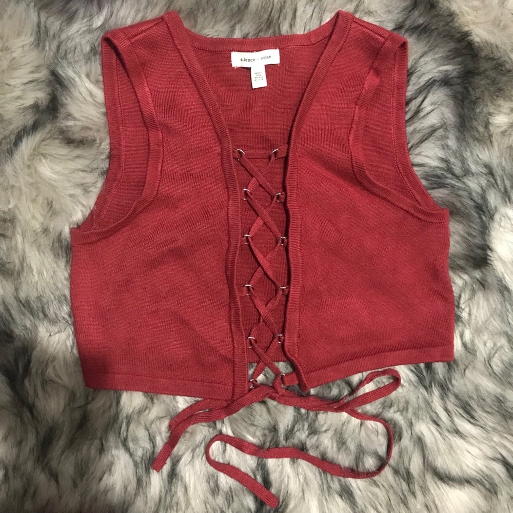 Red open laced up crop top